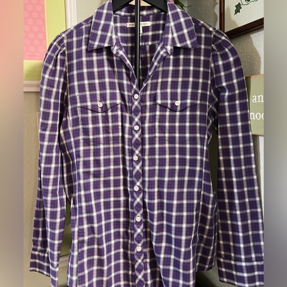 Banana Republic Purple Plaid Women's Button Down Shirt #046